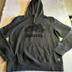 Roots Mens Hoodie Sweatshirt Black Beaver Logo Pullover XL